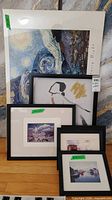 All five framed prints stacked showing sizes and subjects