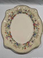Front view of oval Johnson Bros Springtime platter