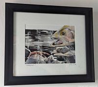 Framed watercolor on wall, shows scale and framing