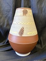 Front view of tapered ceramic vase showing decoration