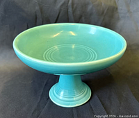 Turquoise Fiesta compote front angle showing bowl and pedestal
