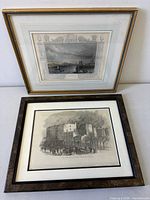 Pair of framed etchings overall view