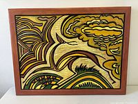 Full view of framed abstract oil painting