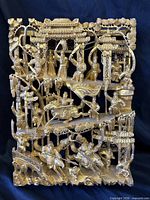full view gilt carved wood warrior scene panel