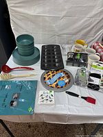overall view of all kitchen items on table