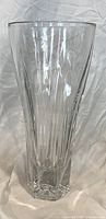 full front view of clear crystal vase showing height and shape