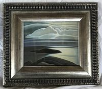 Front view of framed Lawren Harris print showing artwork, frame style and condition