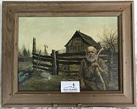 Frontal view of framed painting showing full artwork and frame