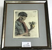 Full view of framed etching