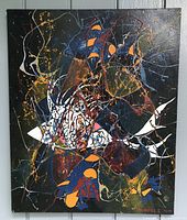 Full view of unframed abstract acrylic painting