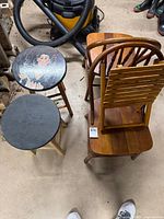 Overhead of two chairs and two stools showing overall quantity and condition