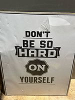 Front view showing full framed print and protective plastic damage