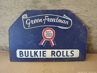 Full front view of the Green-Freedman Bulkie Rolls advertising sign