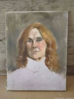 Full view of unframed oil portrait on canvas showing entire artwork and stretcher