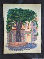 Full view of the unframed painting showing entire composition and paper edges