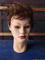 Front view of mannequin head showing facial features, hair and overall condition