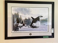 Framed print showing orcas, full view
