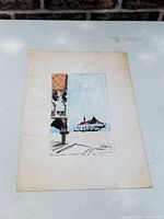 Full view of watercolor on paper showing Venetian scene with margins