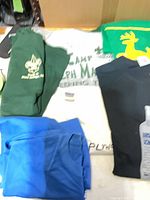 Assortment of t-shirts showing colors and graphics