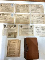 Overhead view of ration books, stamps, forms, wallet