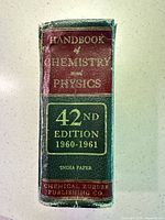 Spine of Handbook of Chemistry and Physics showing title, edition, year, publisher