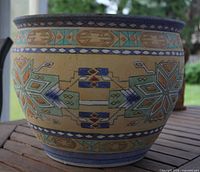Front view of entire planter showing geometric Navajo pattern