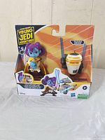 Front of sealed package showing Lys Solay figure and training droid