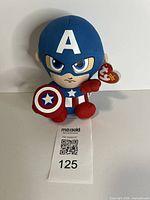 Front view of Ty Captain America plush with tag visible