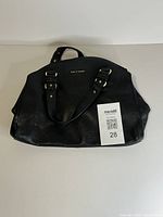 Front view of Cole Haan navy blue pebbled leather purse with MaxSold tag