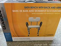 Front of box showing Guardian bath bench image and branding