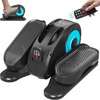 Marketing image showing full elliptical with remote and foot on pedal