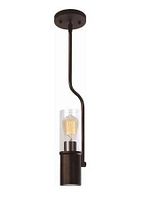 Front view of oil rubbed bronze single-light pendant with clear glass shade