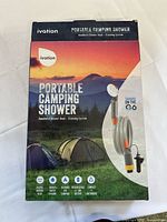 Retail box front displaying Ivation Portable Camping Shower graphics