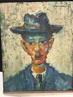 Full view of oil portrait on stretcher