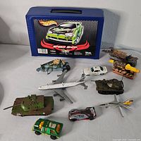 Overall view showing carry case and all toy vehicles