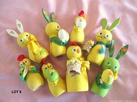 Group shot of all nine wooden Easter figures