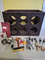 Front view of wine rack with all accessories laid out