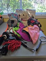 Group shot of all dog accessories and Labrador statue