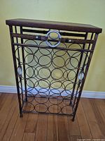Full view of metal wine rack showing overall structure and capacity