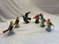 Group shot of six Royal Copley bird figurines