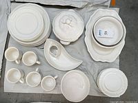 Group shot of entire assorted dinnerware set on floor