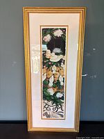 Full view of framed watercolor showing artwork, mat and frame
