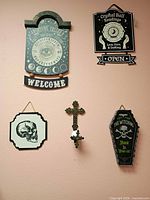 All five items displayed on wall for scale and style reference