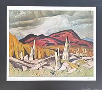 Full view of unframed lithograph on black background