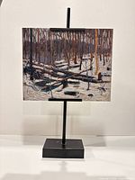 Front view of panel on display stand showing full artwork