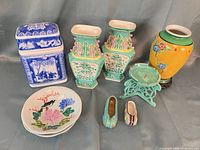 group view of all nine porcelain items