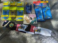 Overall view of all insole packs, sock packs and heel grips