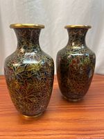 Full view of both cloisonné vases showing size and shape