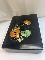 Top view showing full box and floral artwork