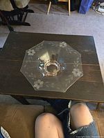 Top view showing full octagon shape and etched floral pattern